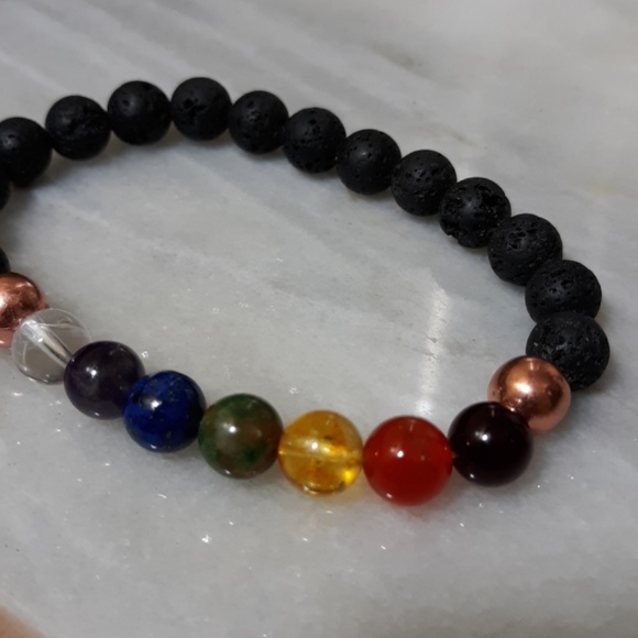 Natural gems & lava bead diffuser chakra bracelet - Picture 2 of 5